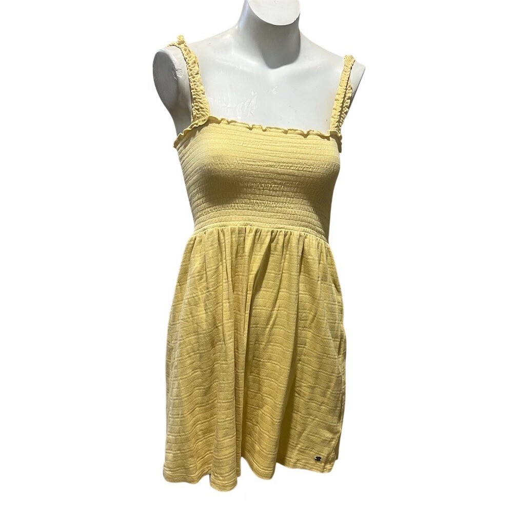 Roxy Sundress Womens Size M Yellow Smocked Ruffle Strap Square Neck Mini - Picture 5 of 9